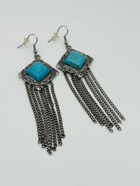Boho Turquoise Fringe Earrings – Long Dangle Statement Jewelry